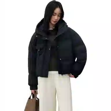 鸭鸭 纯色时尚连帽通勤简约舒适长袖羽绒服 女款