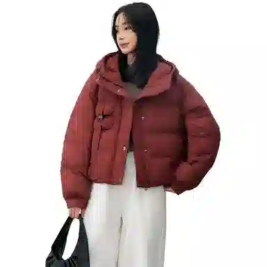 鸭鸭 纯色时尚连帽通勤简约舒适长袖羽绒服 女款