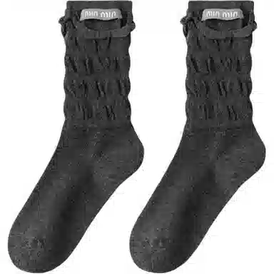 妮轻 纯棉小皮鞋纯色简约中筒袜 女款