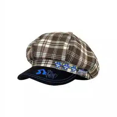 心水好物 日系复古格纹云朵显脸小百搭绣花字母小香风八角帽 聚酯纤维 贝雷帽 男女同款情侣款