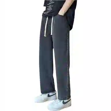 邦固依品 韩版直筒长裤宽松个性潮流设计坠感百搭休闲拖地男大码牛仔裤 男款