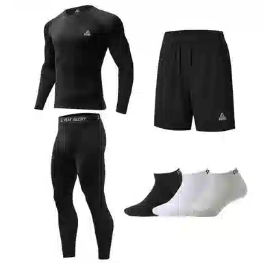 匹克 加绒保暖运动速干透气高弹紧身上衣塑形训练跑步篮球瑜伽骑行裤子健身套装 男女同款 黑色