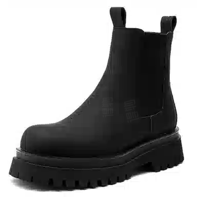 超纤皮 厚底时尚简约通勤休闲复古户外 短筒 切尔西靴 中跟 男款 经典黑色