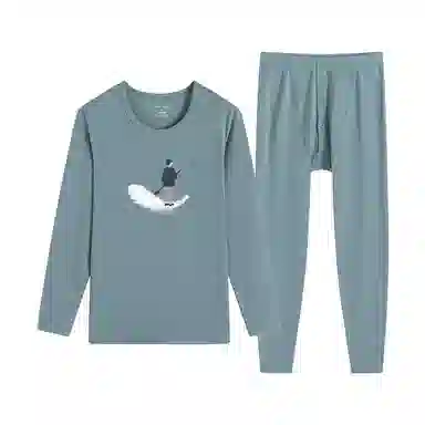 贴身领域 秋冬印花秋衣秋裤青少年纯棉全棉毛衫初中高中学生内衣保暖套装 男款