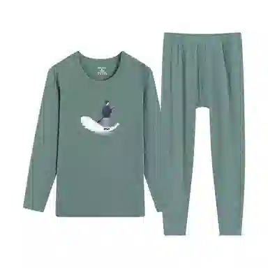 贴身领域 秋冬印花秋衣秋裤青少年纯棉全棉毛衫初中高中学生内衣保暖套装 男款