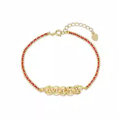 【S925纯银 转运招财】 七七银饰 五帝钱币 新中式 手工编织红手绳 轻奢小众设计简约 可调节高级首饰 好运  银 手链 女款