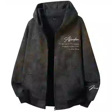 阿凡迪 美式复古高街满天星扎染潮流品牌签名字母校园风学生休闲百搭通勤无性别主义嘻哈街头宽松舒适重磅拉链外套开衫连帽卫衣 男女同款