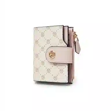 老人头 满印小众设计高级质感通勤优雅老花短款多功能多卡位票夹卡包 合成革 钱包 女款 咖色