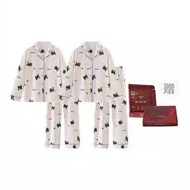 静英鸾  秋季翻领条纹卡通小狗甜美风休闲舒适家居服睡衣礼盒 男女同款