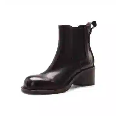 恒源祥 头层牛皮 羊皮内里粗跟经典短靴 中跟百搭简约切尔西靴 女