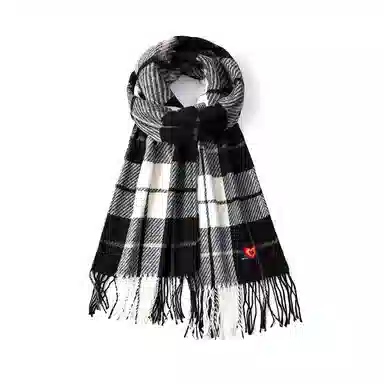 红豆 保暖外搭格子纹流苏 聚酯纤维 绒线围巾 男女同款情侣款