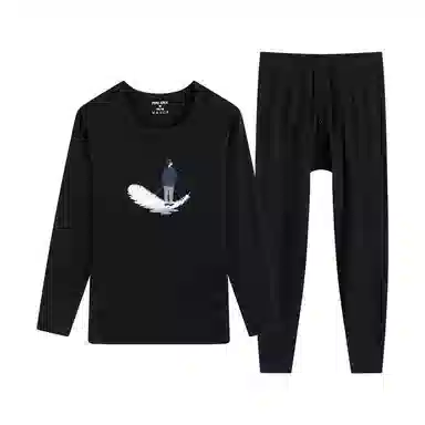 贴身领域 秋冬印花秋衣秋裤青少年纯棉全棉毛衫初中高中学生内衣保暖套装 男款