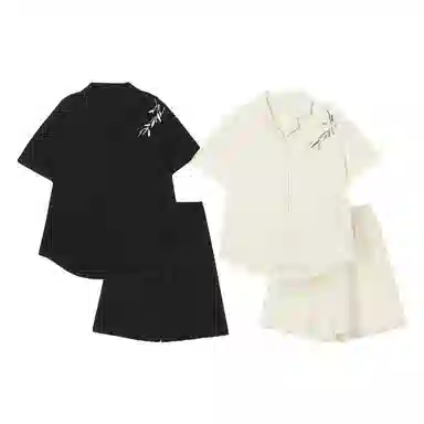 静英鸾 夏季情侣舒适简约设计轻便叶子图案短袖家居服睡衣套装 男女同款