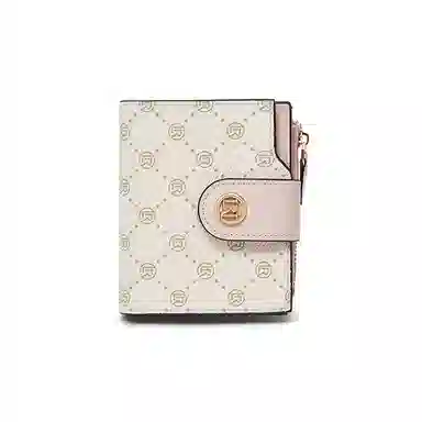 老人头 满印小众设计高级质感通勤优雅老花短款多功能多卡位票夹卡包 合成革 钱包 女款 咖色