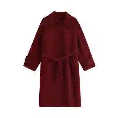 茵曼 小翻领长款毛呢外套大衣 女款