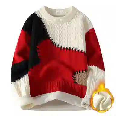 洋气先生 美式高街潮牌无性别主义不规则撞色拼接高级感设计潮流慵懒感卫衣日常通勤微阔圆领套头长袖简约休闲时尚百搭针织衫 男女同款