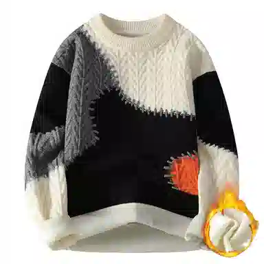 洋气先生 美式高街潮牌无性别主义不规则撞色拼接高级感设计潮流慵懒感卫衣日常通勤微阔圆领套头长袖简约休闲时尚百搭针织衫 男女同款