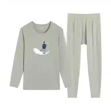 贴身领域 秋冬印花秋衣秋裤青少年纯棉全棉毛衫初中高中学生内衣保暖套装 男款