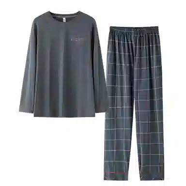 莫代尔 休闲简约个性透气圆领套头时尚气质百搭长袖长裤家居服可外穿睡衣套装 男款