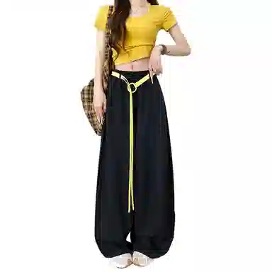 棉购 美式气球弯刀裤女夏季高腰垂感宽松辣妹高街阔腿裤子休闲裤 女款