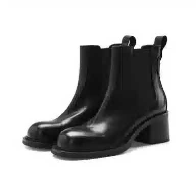 恒源祥 头层牛皮 羊皮内里粗跟经典短靴 中跟百搭简约切尔西靴 女