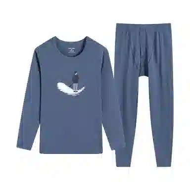 贴身领域 秋冬印花秋衣秋裤青少年纯棉全棉毛衫初中高中学生内衣保暖套装 男款