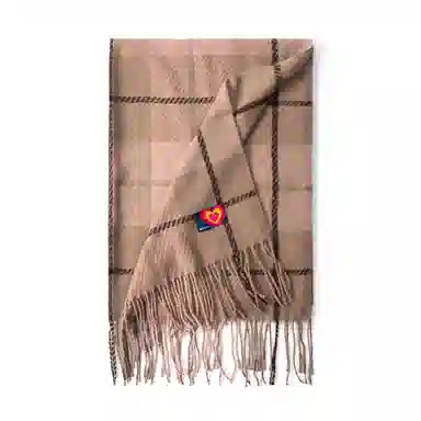 红豆 保暖外搭格子纹流苏 聚酯纤维 绒线围巾 男女同款情侣款