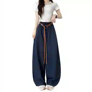 棉购 美式气球弯刀裤女夏季高腰垂感宽松辣妹高街阔腿裤子休闲裤 女款