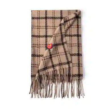 红豆 保暖彩色格子冬季户外百搭流苏披肩 聚酯纤维 围巾 男女同款情侣款