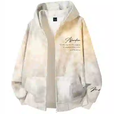 阿凡迪 美式复古高街满天星扎染潮流品牌签名字母校园风学生休闲百搭通勤无性别主义嘻哈街头宽松舒适重磅拉链外套开衫连帽卫衣 男女同款