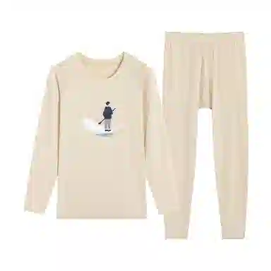 贴身领域 秋冬印花秋衣秋裤青少年纯棉全棉毛衫初中高中学生内衣保暖套装 男款