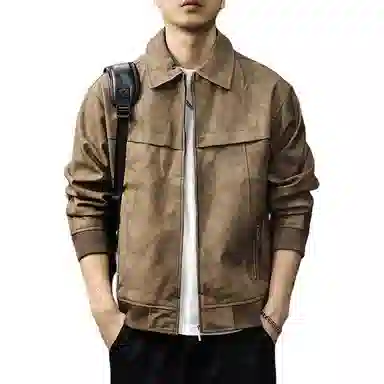 前进牛 美式休闲复古潮牌百搭宽松工装皮衣 男款