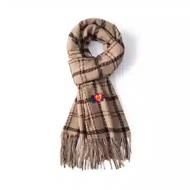 红豆 保暖彩色格子冬季户外百搭流苏披肩 聚酯纤维 围巾 男女同款情侣款