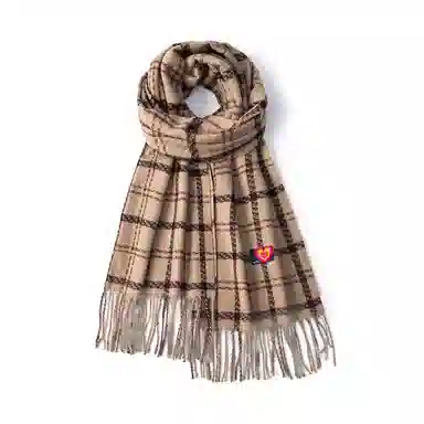 红豆 保暖彩色格子冬季户外百搭流苏披肩 聚酯纤维 围巾 男女同款情侣款