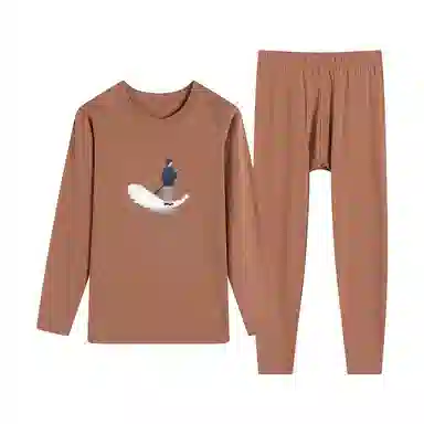 贴身领域 秋冬印花秋衣秋裤青少年纯棉全棉毛衫初中高中学生内衣保暖套装 男款