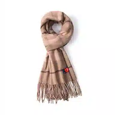 红豆 保暖外搭格子纹流苏 聚酯纤维 绒线围巾 男女同款情侣款