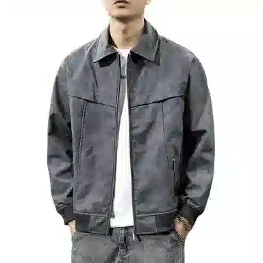前进牛 美式休闲复古潮牌百搭宽松工装皮衣 男款