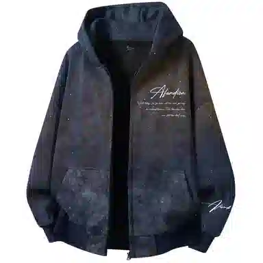 阿凡迪 美式复古高街满天星扎染潮流品牌签名字母校园风学生休闲百搭通勤无性别主义嘻哈街头宽松舒适重磅拉链外套开衫连帽卫衣 男女同款