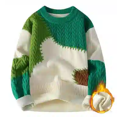 洋气先生 美式高街潮牌无性别主义不规则撞色拼接高级感设计潮流慵懒感卫衣日常通勤微阔圆领套头长袖简约休闲时尚百搭针织衫 男女同款