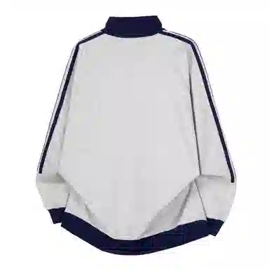【Contrast学院风】蓝精灵 美式潮流教练服勋章字母印花撞色三条杠秋冬季立领拉链休闲拼接嘻哈设计感插肩袖开衫防风外套卫衣 男女同款