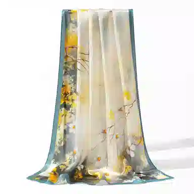 一米画纱 新潮国风优雅大方花卉图案柔软丝绸高档舒适真丝长巾东方丝语系列 桑蚕丝 丝巾 女款