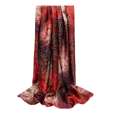 一米画纱 轻奢复古花卉图案花萝真丝喷绘优雅气质丝绸旗袍 桑蚕丝 丝巾 女款