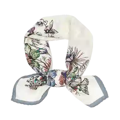 一米画纱 精致典雅月牙边双乔缎喷绘真丝职业领巾百搭气质 桑蚕丝 丝巾 女款