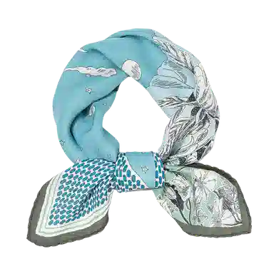 一米画纱 精致典雅月牙边双乔缎喷绘真丝职业领巾百搭气质 桑蚕丝 丝巾 女款