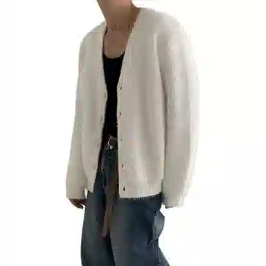 CHEER ZONE Vintage Mink Fleece V-Neck Cardigan