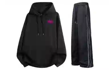 阿凡迪 美式复古街头简约基础设计浮雕涂鸦字母潮牌印花宽松舒适百搭时尚潮流通勤连帽长袖卫衣中腰防风防水直筒裤休闲运动套装 男女同款