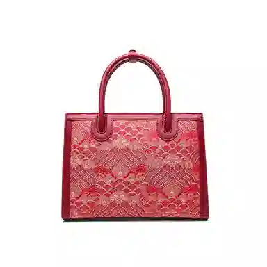 CLEVER& KETCH Elegant Embroidered PU Tote Bag Red