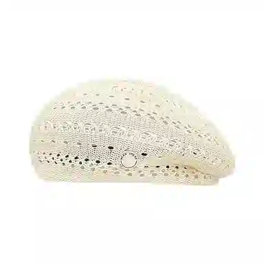 浪莎 日系学院风文艺多巴胺钩花镂空 棉麻 贝雷帽 女款