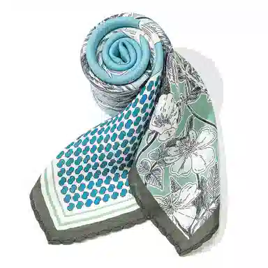 一米画纱 精致典雅月牙边双乔缎喷绘真丝职业领巾百搭气质 桑蚕丝 丝巾 女款