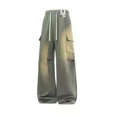 【免搭配一套显高显瘦】布客行 美式复古麻花肌理感简约高级轻奢老钱翻领长袖卫衣可拆卸别针工装弯刀直筒春秋百搭舒适休闲套装 男女同款